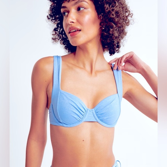 NWT Abercrombie & Fitch Blue Shimmer Bikini Top Medium M underwire wide strap - Picture 1 of 9